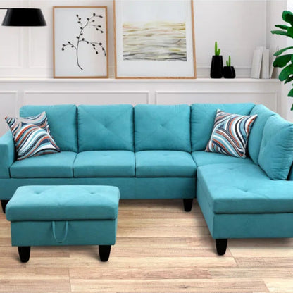 L-Shape Sectional Sofa: 2 - Piece Upholstered Sectional with Chaise(Turquoise Microfiber/Microsuede)