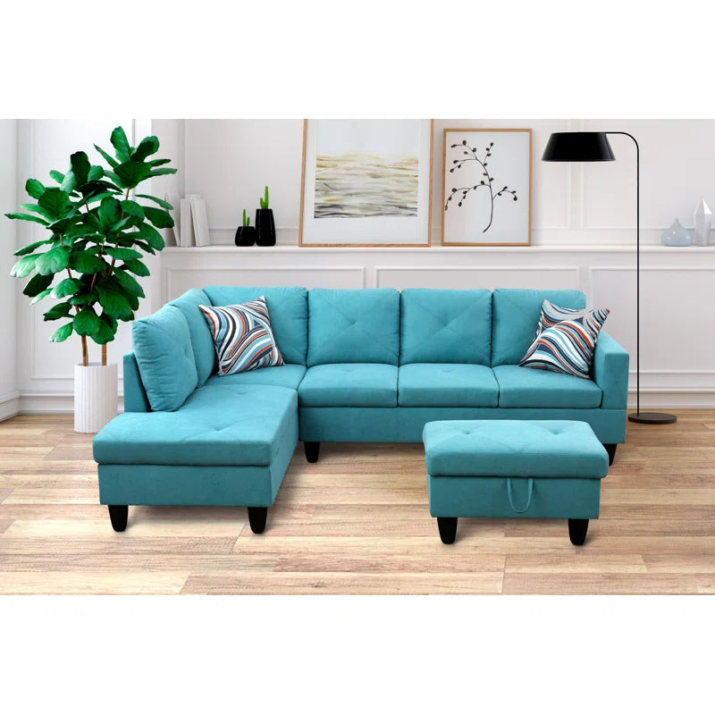 L-Shape Sectional Sofa: 2 - Piece Upholstered Sectional with Chaise(Turquoise Microfiber/Microsuede)
