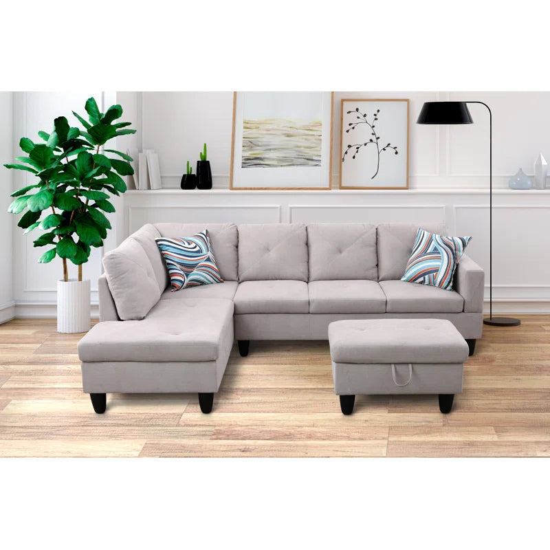 L-Shape Sectional Sofa: 2 - Piece Upholstered Sectional with Chaise(White Gray Microfiber/Microsuede)