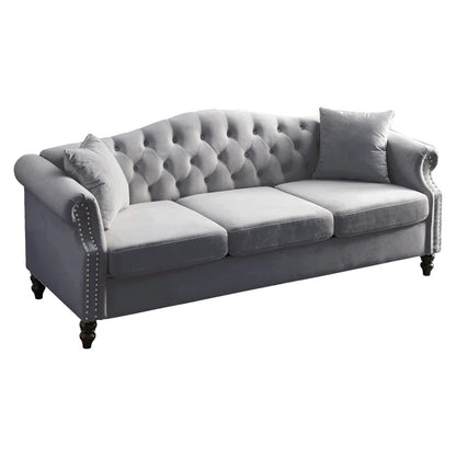 THE CASA ORO® 2 - Piece Upholstered Tufted 3 Seater Chesterfield Sofa Set(Gray Velvet)