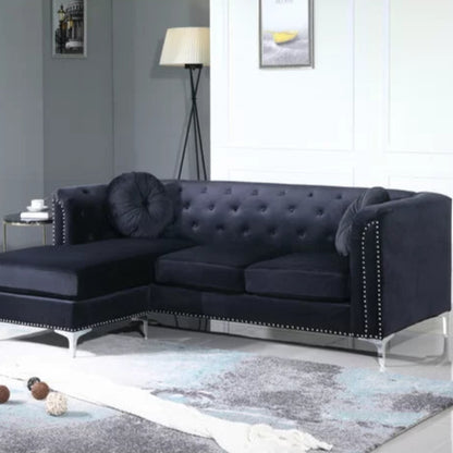 L- Shape Sectional Sofa: 2-Piece Velvet Sectional Sofa & Chaise(Black)