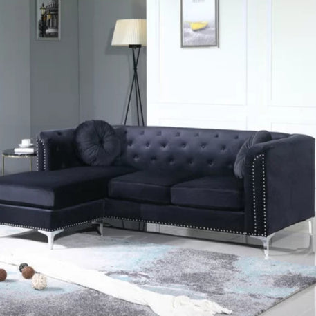 L- Shape Sectional Sofa: 2-Piece Velvet Sectional Sofa & Chaise(Black)