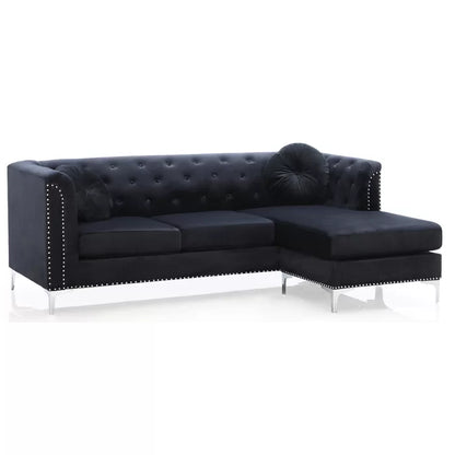 L- Shape Sectional Sofa: 2-Piece Velvet Sectional Sofa & Chaise(Black)
