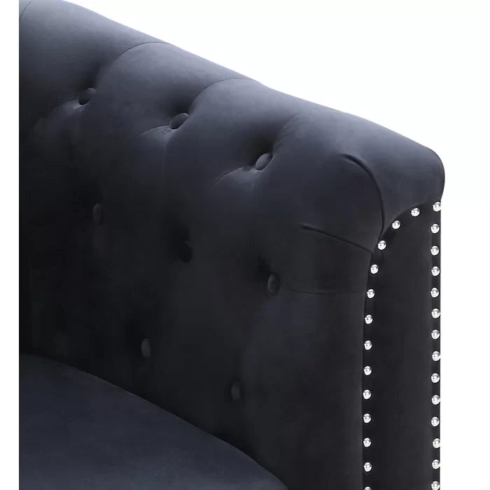 L- Shape Sectional Sofa: 2-Piece Velvet Sectional Sofa & Chaise(Black)