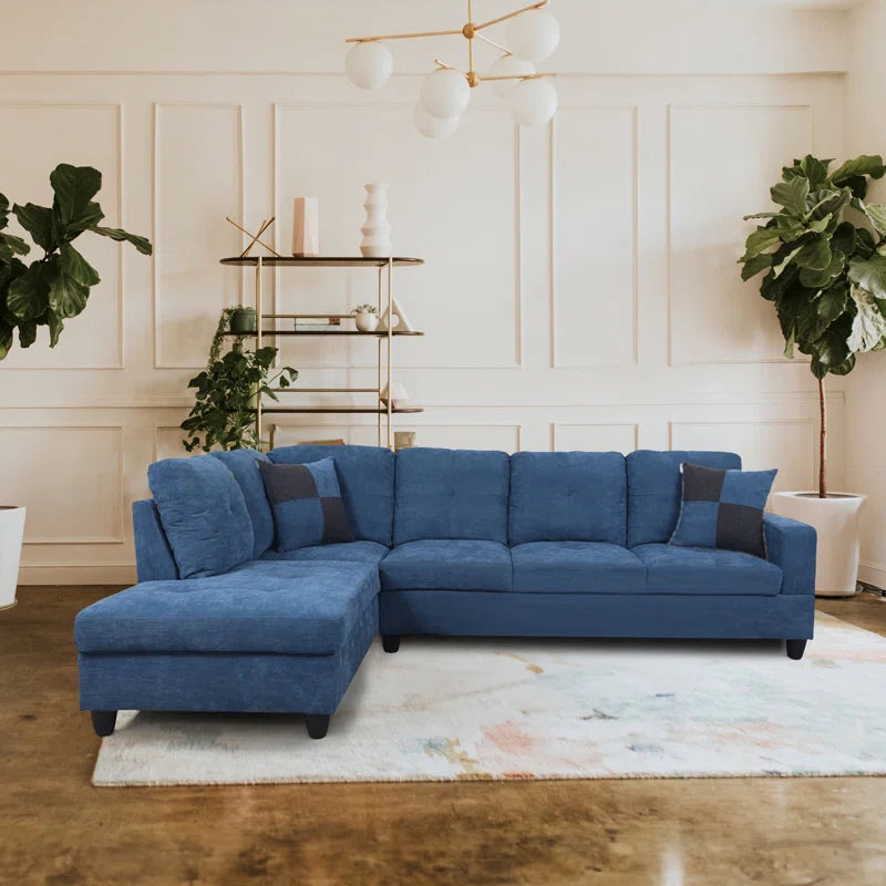L-Shape Sectional Sofa: 2 - Piece Velvet Sectional Sofa & Chaise(Blue Velvet)