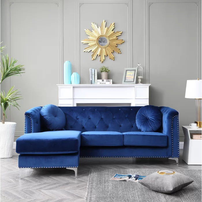 L- Shape Sectional Sofa: 2-Piece Velvet Sectional Sofa & Chaise(Blue)