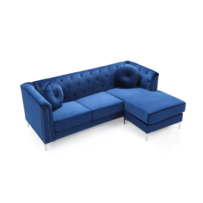 L- Shape Sectional Sofa: 2-Piece Velvet Sectional Sofa & Chaise(Blue)