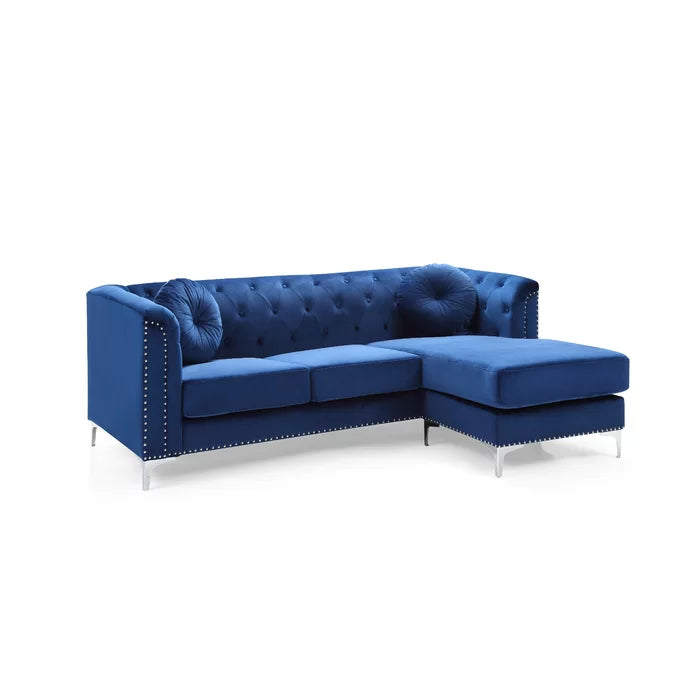 L- Shape Sectional Sofa: 2-Piece Velvet Sectional Sofa & Chaise(Blue)