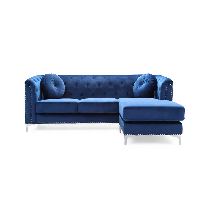 L- Shape Sectional Sofa: 2-Piece Velvet Sectional Sofa & Chaise(Blue)