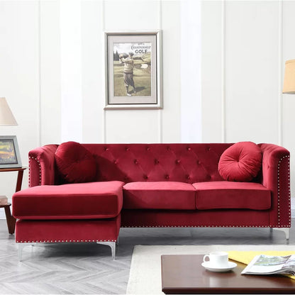 L- Shape Sectional Sofa: 2-Piece Velvet Sectional Sofa & Chaise(Burgandy)