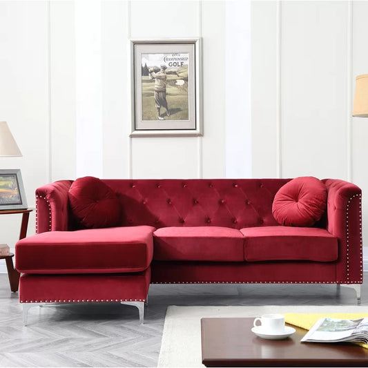 L- Shape Sectional Sofa: 2-Piece Velvet Sectional Sofa & Chaise(Burgandy)