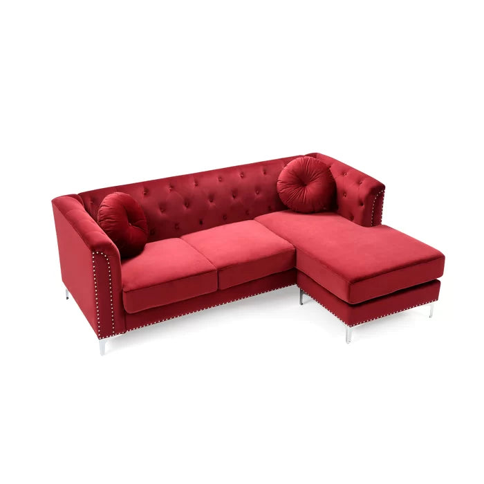L- Shape Sectional Sofa: 2-Piece Velvet Sectional Sofa & Chaise(Burgandy)