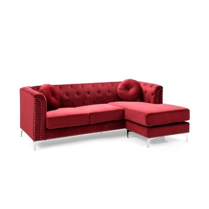 L- Shape Sectional Sofa: 2-Piece Velvet Sectional Sofa & Chaise(Burgandy)
