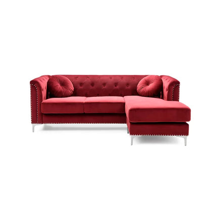L- Shape Sectional Sofa: 2-Piece Velvet Sectional Sofa & Chaise(Burgandy)