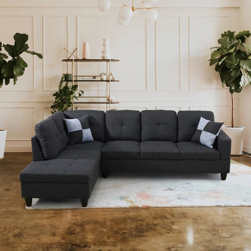 L-Shape Sectional Sofa: 2 - Piece Velvet Sectional Sofa & Chaise(Charcoal Gray Velvet)