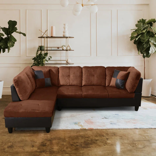 L-Shape Sectional Sofa: 2 - Piece Velvet Sectional Sofa & Chaise(Chocolate Velvet)