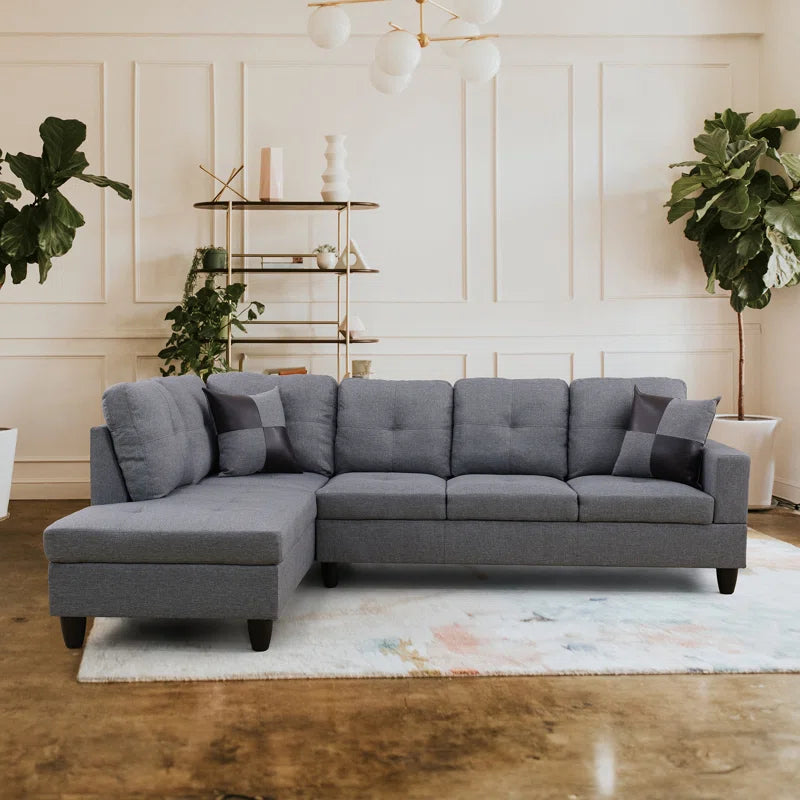 L-Shape Sectional Sofa: 2 - Piece Velvet Sectional Sofa & Chaise(Gray Velvet)