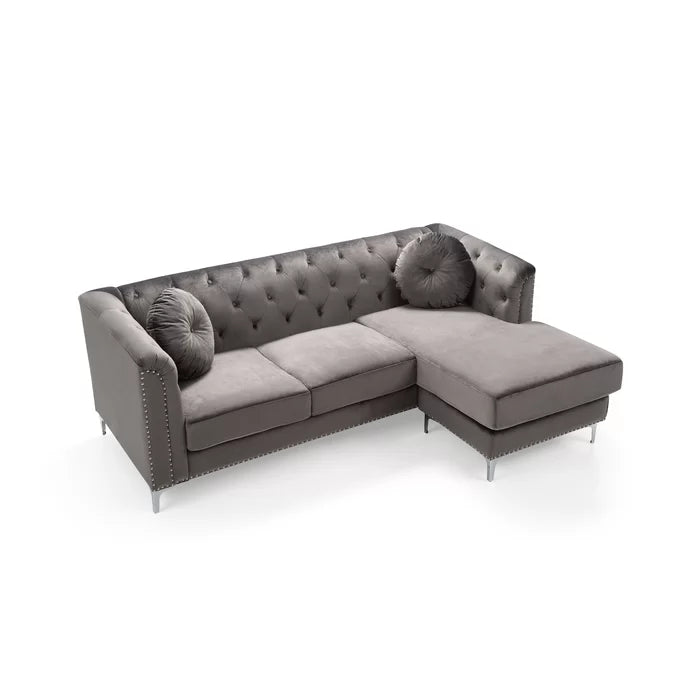 L- Shape Sectional Sofa: 2-Piece Velvet Sectional Sofa & Chaise(Gray)