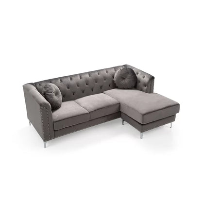 L- Shape Sectional Sofa: 2-Piece Velvet Sectional Sofa & Chaise(Gray)