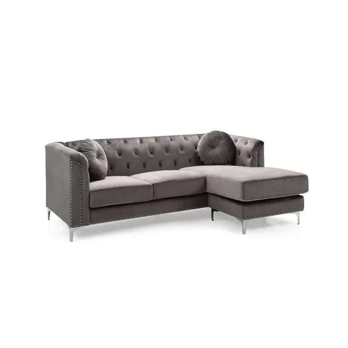 L- Shape Sectional Sofa: 2-Piece Velvet Sectional Sofa & Chaise(Gray)