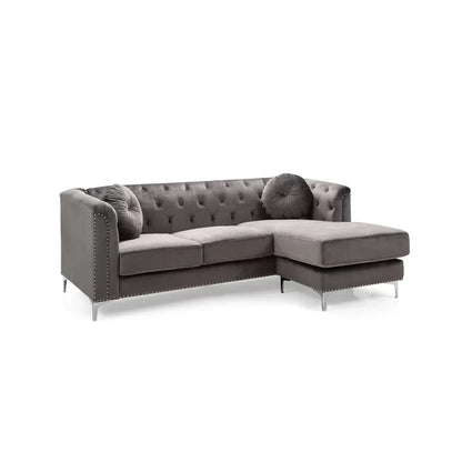 L- Shape Sectional Sofa: 2-Piece Velvet Sectional Sofa & Chaise(Gray)