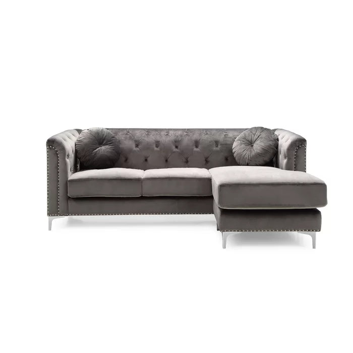 L- Shape Sectional Sofa: 2-Piece Velvet Sectional Sofa & Chaise(Gray)