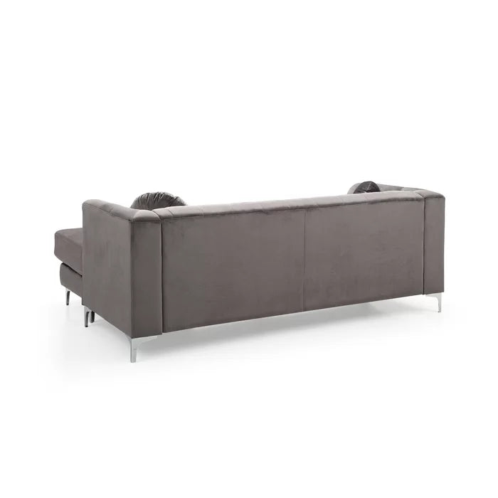 L- Shape Sectional Sofa: 2-Piece Velvet Sectional Sofa & Chaise(Gray)