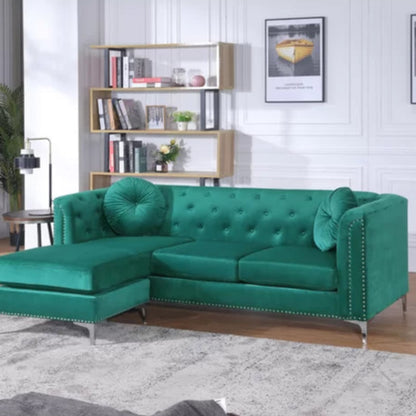 L- Shape Sectional Sofa: 2-Piece Velvet Sectional Sofa & Chaise(Green)