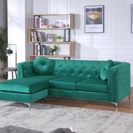 L- Shape Sectional Sofa: 2-Piece Velvet Sectional Sofa & Chaise(Green)