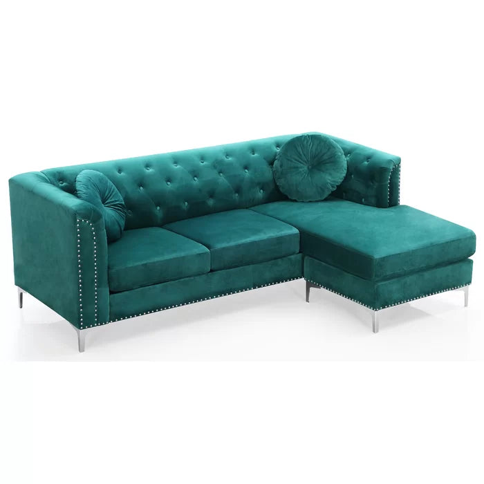 L- Shape Sectional Sofa: 2-Piece Velvet Sectional Sofa & Chaise(Green)