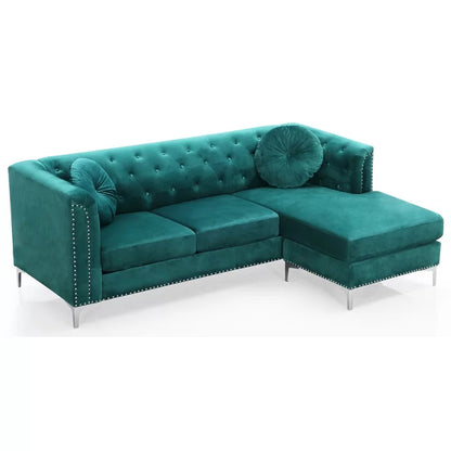 L- Shape Sectional Sofa: 2-Piece Velvet Sectional Sofa & Chaise(Green)