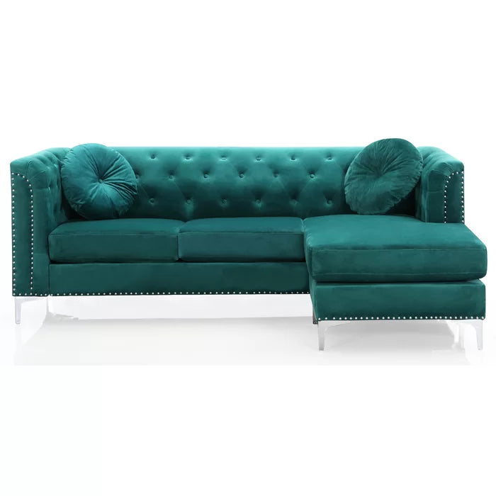 L- Shape Sectional Sofa: 2-Piece Velvet Sectional Sofa & Chaise(Green)