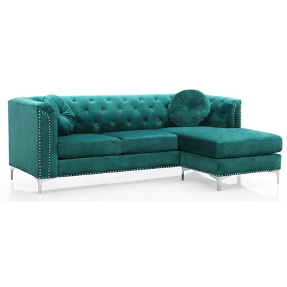 L- Shape Sectional Sofa: 2-Piece Velvet Sectional Sofa & Chaise(Green)