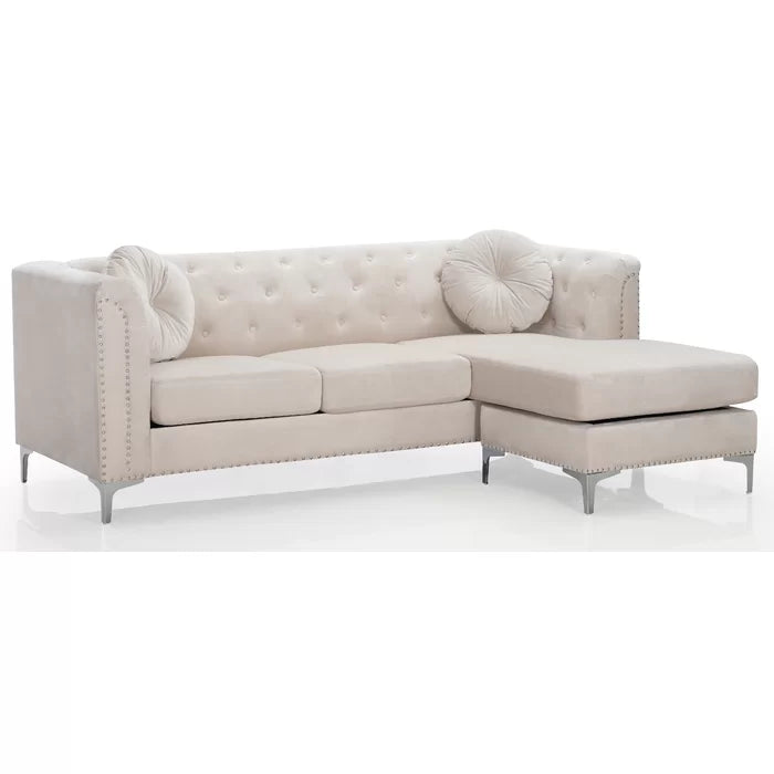 L- Shape Sectional Sofa: 2-Piece Velvet Sectional Sofa & Chaise(Ivory)
