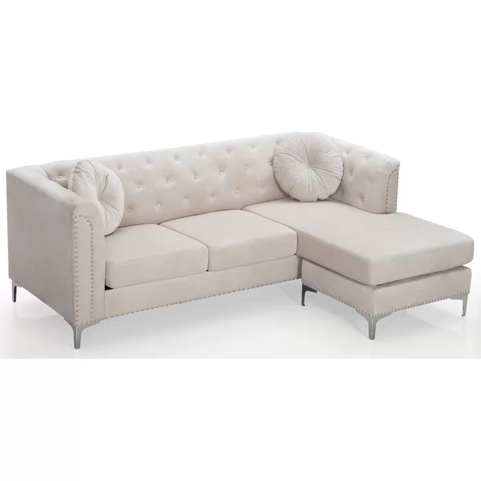 L- Shape Sectional Sofa: 2-Piece Velvet Sectional Sofa & Chaise(Ivory)