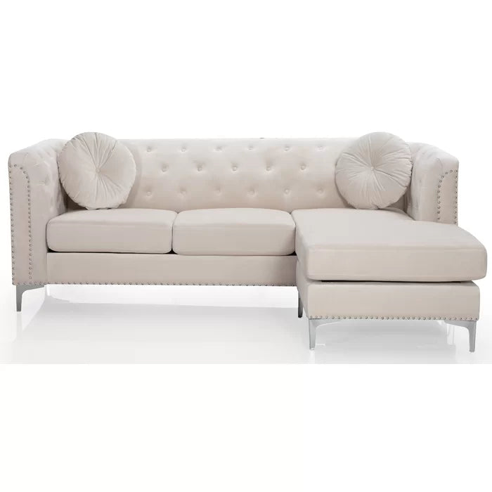 L- Shape Sectional Sofa: 2-Piece Velvet Sectional Sofa & Chaise(Ivory)
