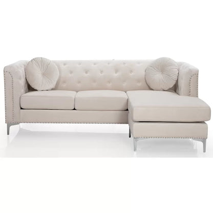 L- Shape Sectional Sofa: 2-Piece Velvet Sectional Sofa & Chaise(Ivory)