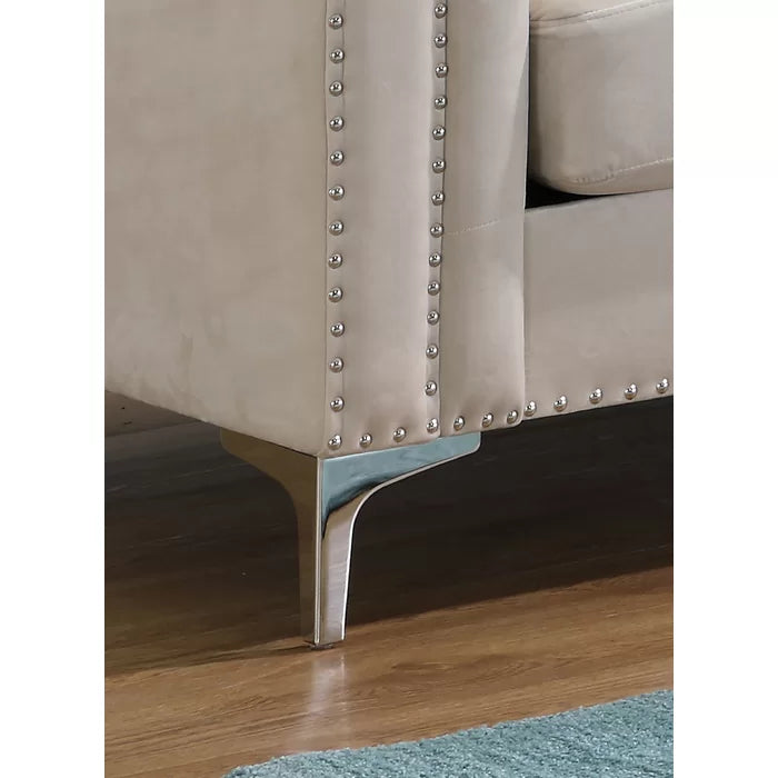 L- Shape Sectional Sofa: 2-Piece Velvet Sectional Sofa & Chaise(Ivory)