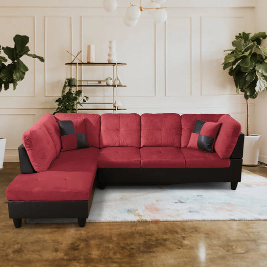 L-Shape Sectional Sofa: 2 - Piece Velvet Sectional Sofa & Chaise(Red Velvet)