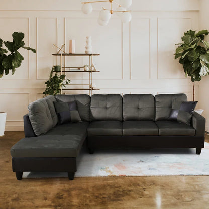 L-Shape Sectional Sofa: 2 - Piece Velvet Sectional Sofa & Chaise(Taupe Velvet)