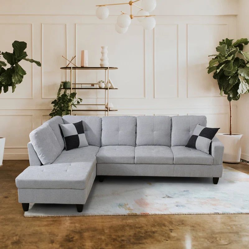 L-Shape Sectional Sofa: 2 - Piece Velvet Sectional Sofa & Chaise(White Gray Velvet)