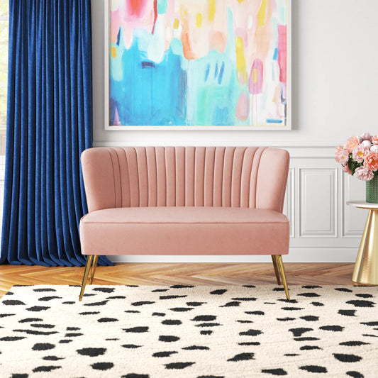 THE CASE ORO® 47" Velvet 2-Seat Armless Upholstered Loveseat Mid-Century Modern Office Sofa(Pink Velvet)