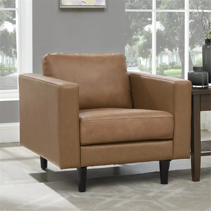 THE CASA ORO® Designer Sofa Set: 2 Piece Living Room Sets Genuine Leather Modern Couch Set with Loveseat and Accent Chair(Brown Genuine Leather)