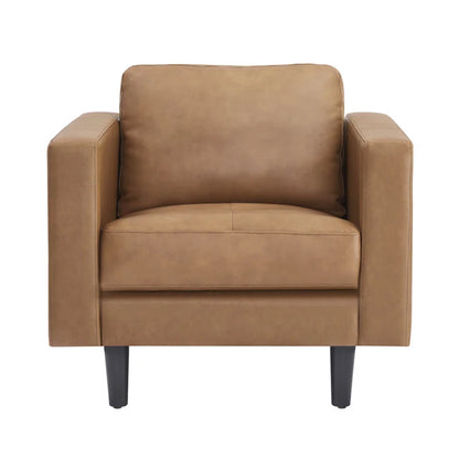 THE CASA ORO® Designer Sofa Set: 2 Piece Living Room Sets Genuine Leather Modern Couch Set with Loveseat and Accent Chair(Brown Genuine Leather)