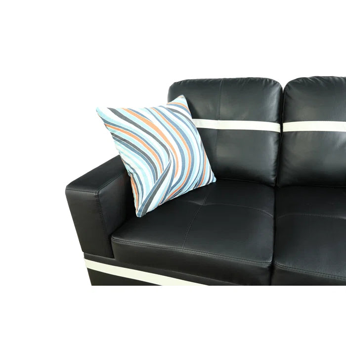 L-Shape Sectional Sofa: 3 - Piece Faux Leather Sectional(Black/Off White)