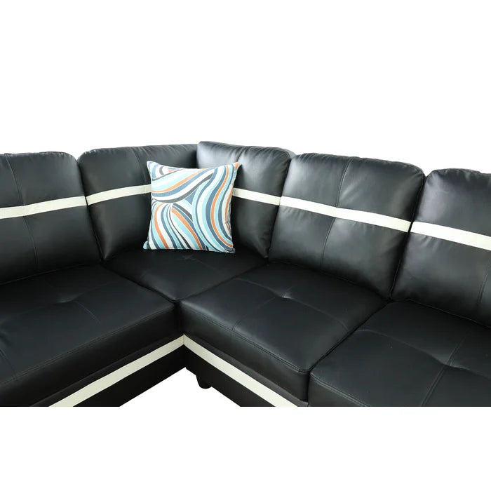 L-Shape Sectional Sofa: 3 - Piece Faux Leather Sectional(Black/Off White)