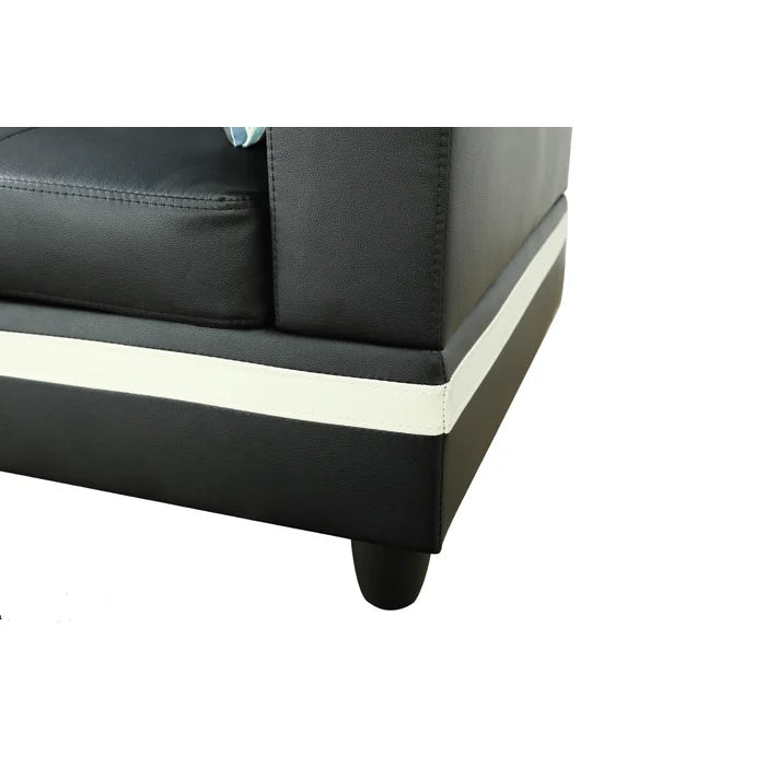 L-Shape Sectional Sofa: 3 - Piece Faux Leather Sectional(Black/Off White)