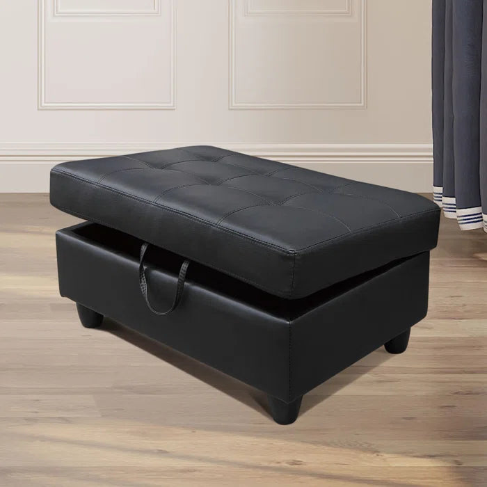 L-Shape Sectional Sofa: 3 - Piece Faux Leather Sectional sofa(Black)