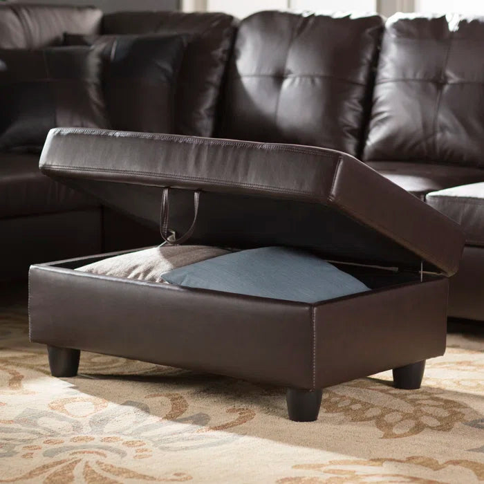 L-Shape Sectional Sofa: 3 - Piece Faux Leather Sectional(Brown)