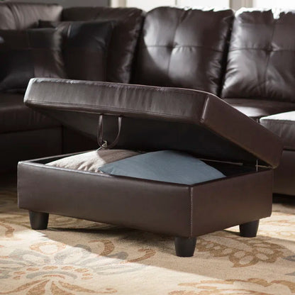 L-Shape Sectional Sofa: 3 - Piece Faux Leather Sectional(Brown)